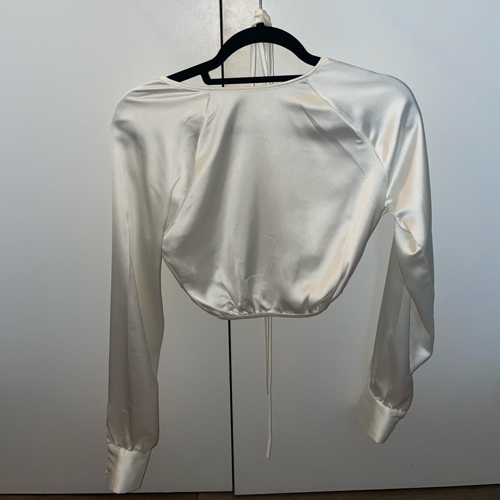 Shop Rumours white satin open back top size S